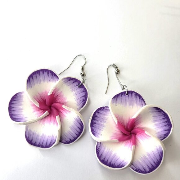 Purple and White Floral Earrings Light Flower Earrings - Picture 1 of 6